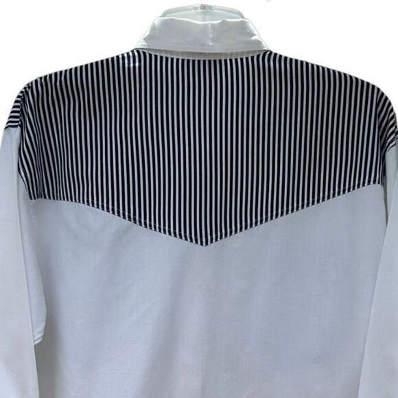 Cristina Button-Up Shirt Women's Small Blue & White Long Sleeve Striped Trim - Picture 7 of 10